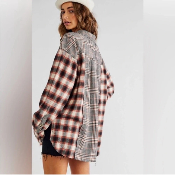 Free People Wildfire Plaid Top Blouse Shirt Flannel Oversized Slouchy Cotton - Picture 2 of 14